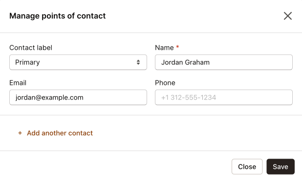Keep track of the main points of contact at your customers business, so you always know who to get in touch with.