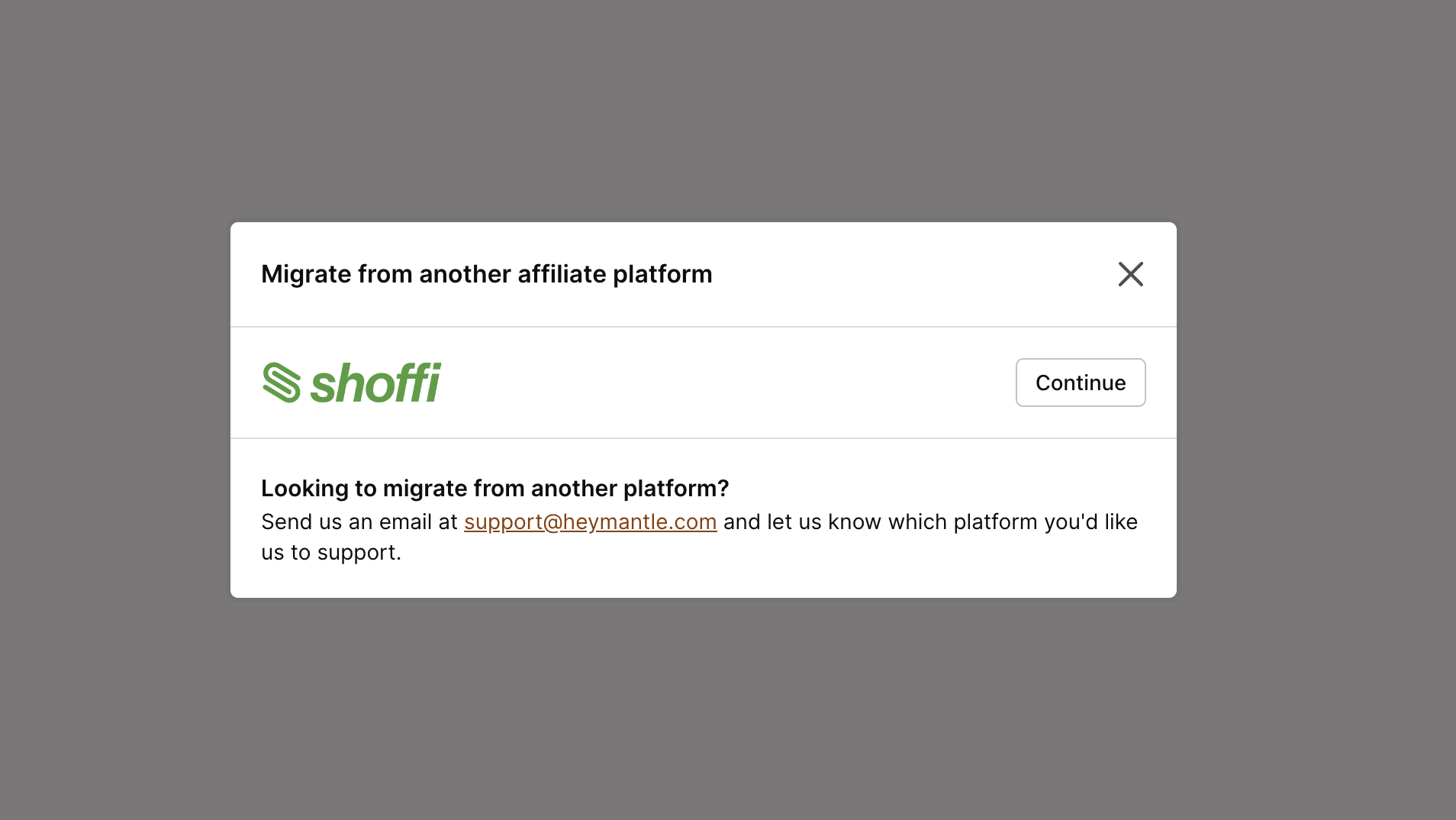 Shoffi migration selection button