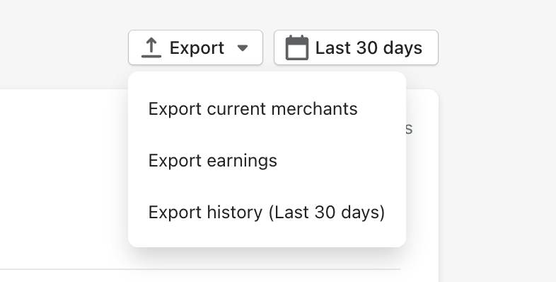 Export current merchants