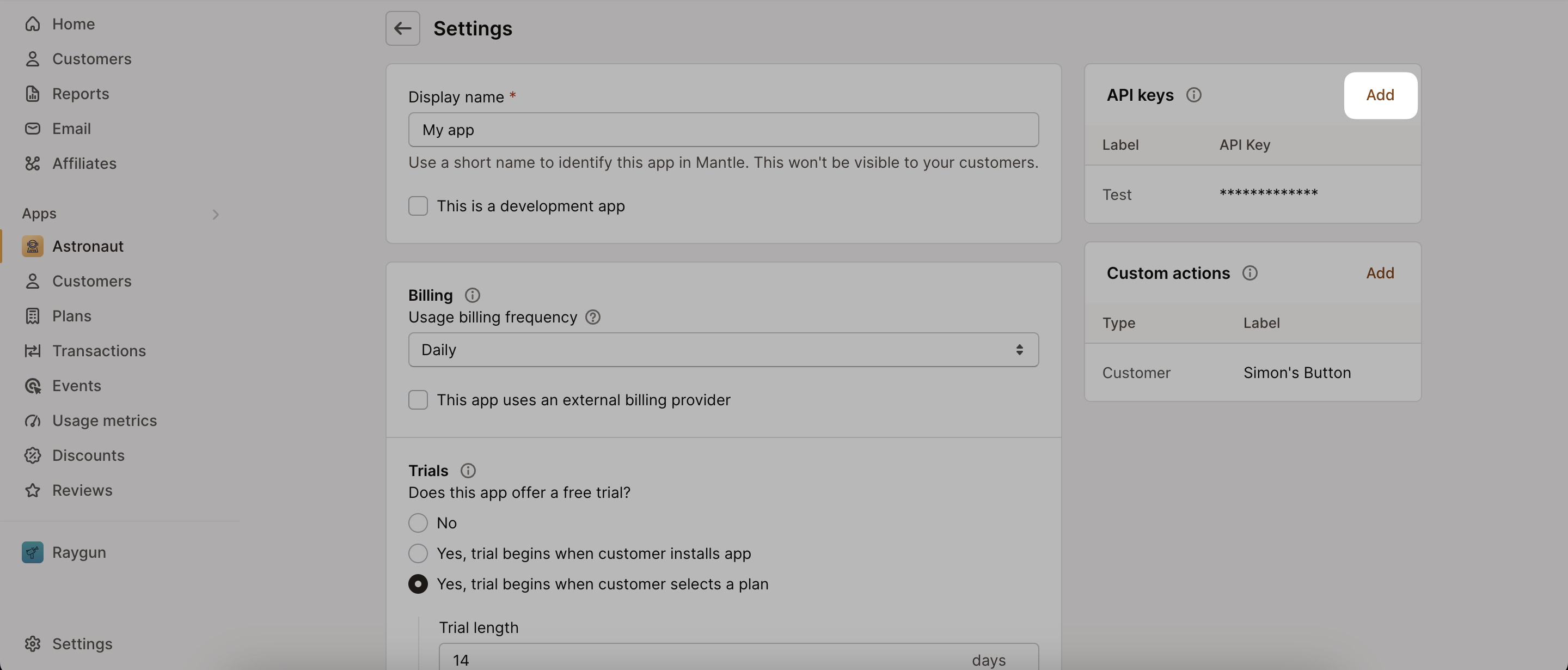 App settings - API key