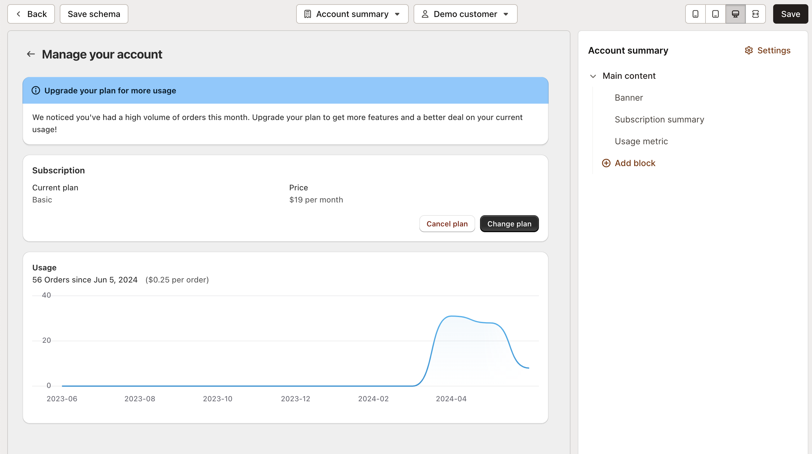 Hosted billing account summary