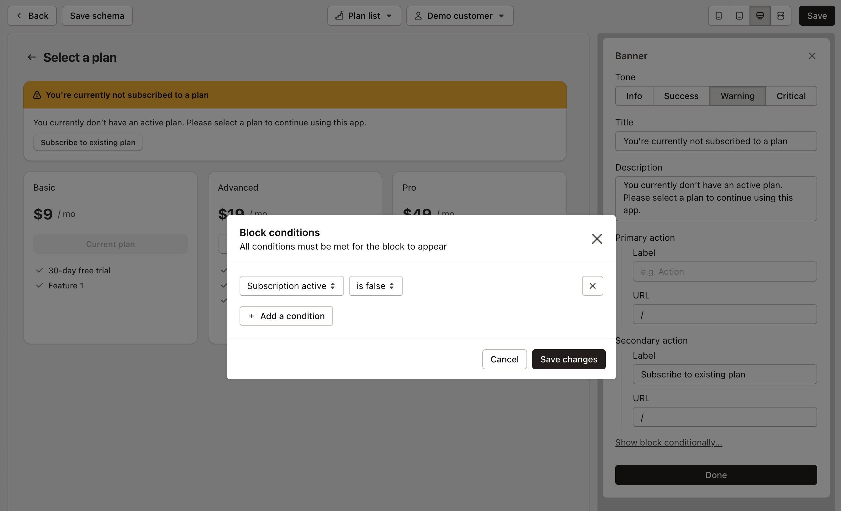 Hosted billing conditional rendering