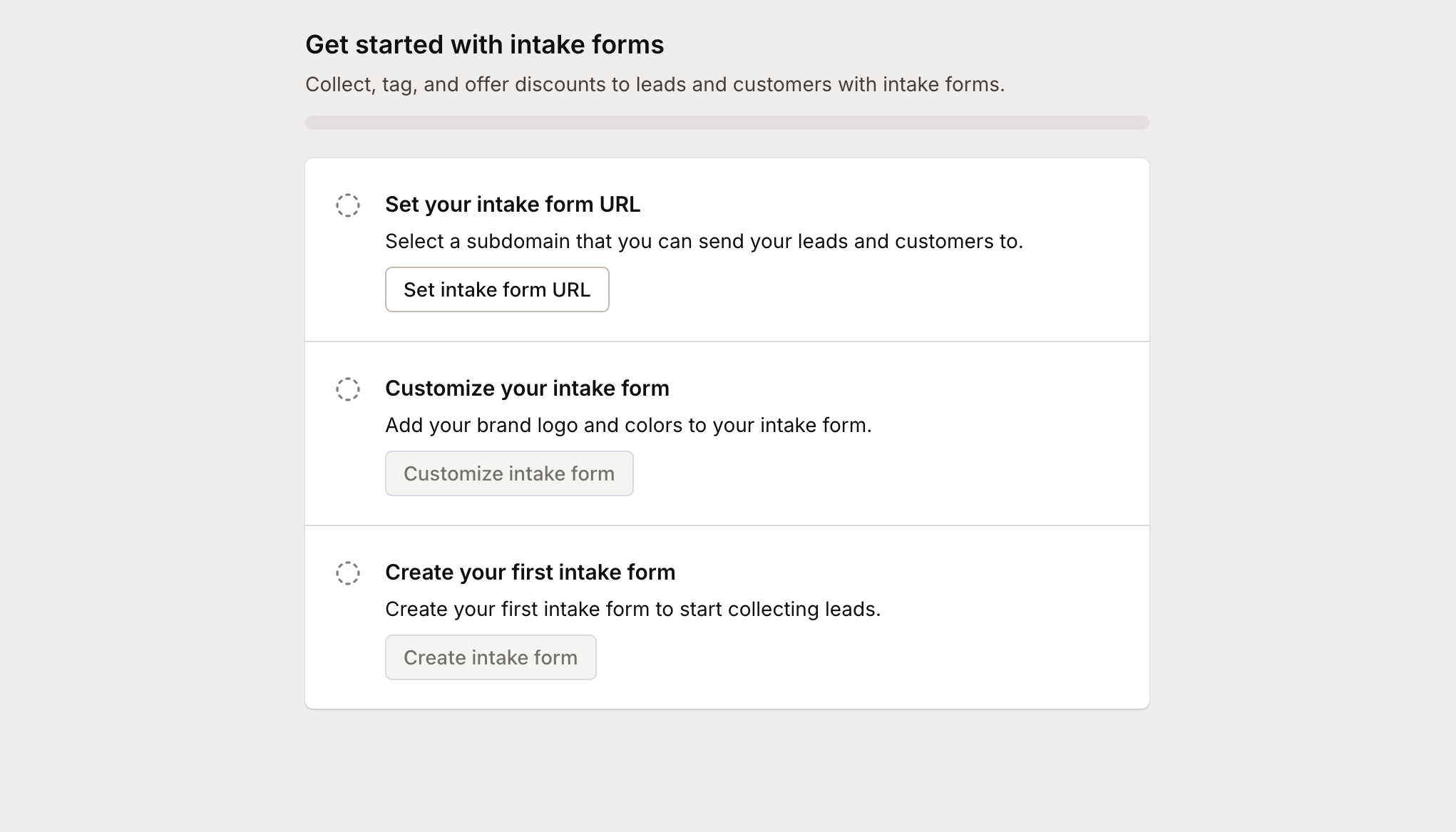 Intake forms onboarding