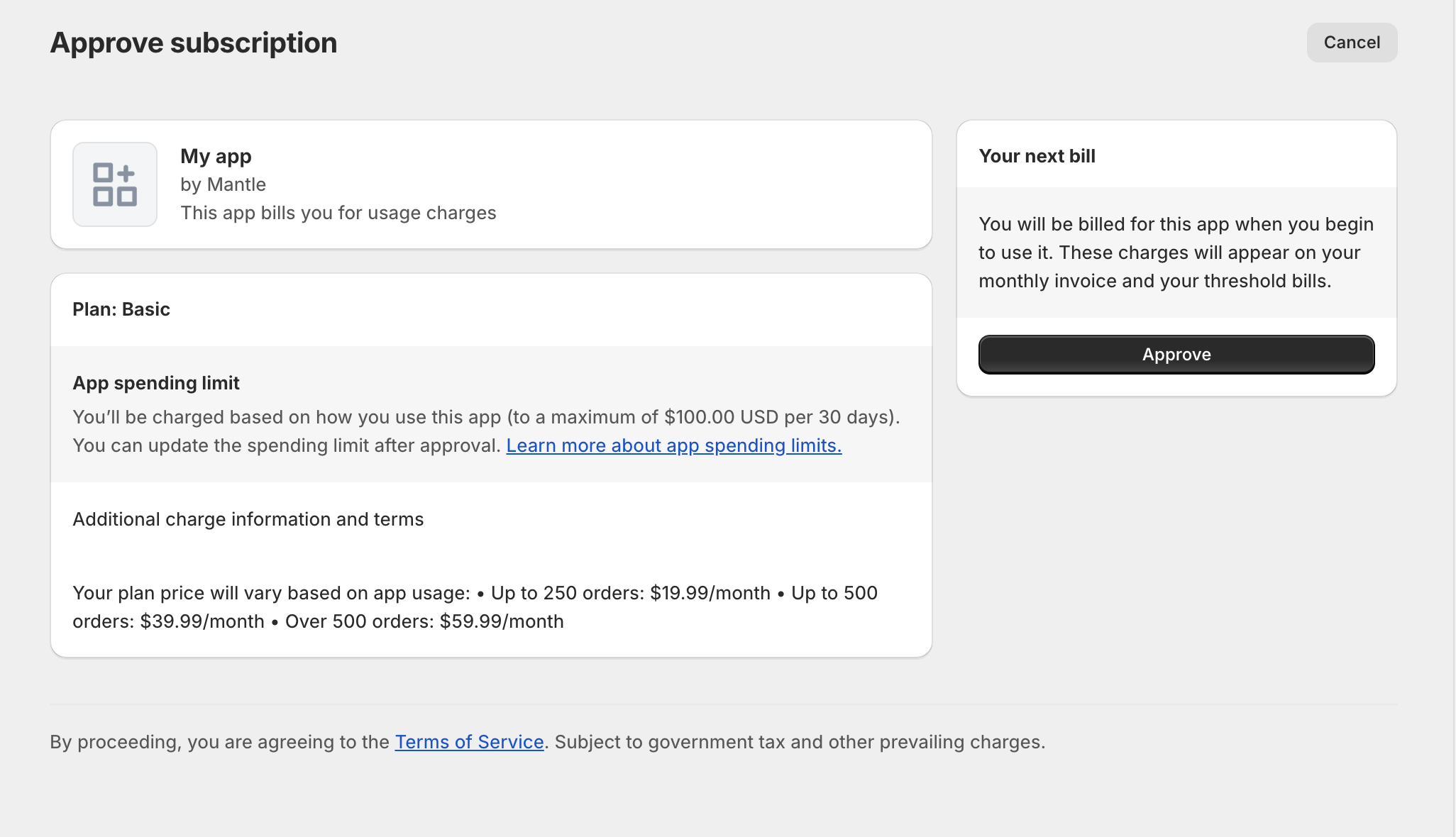 Flex billing approve charge screen