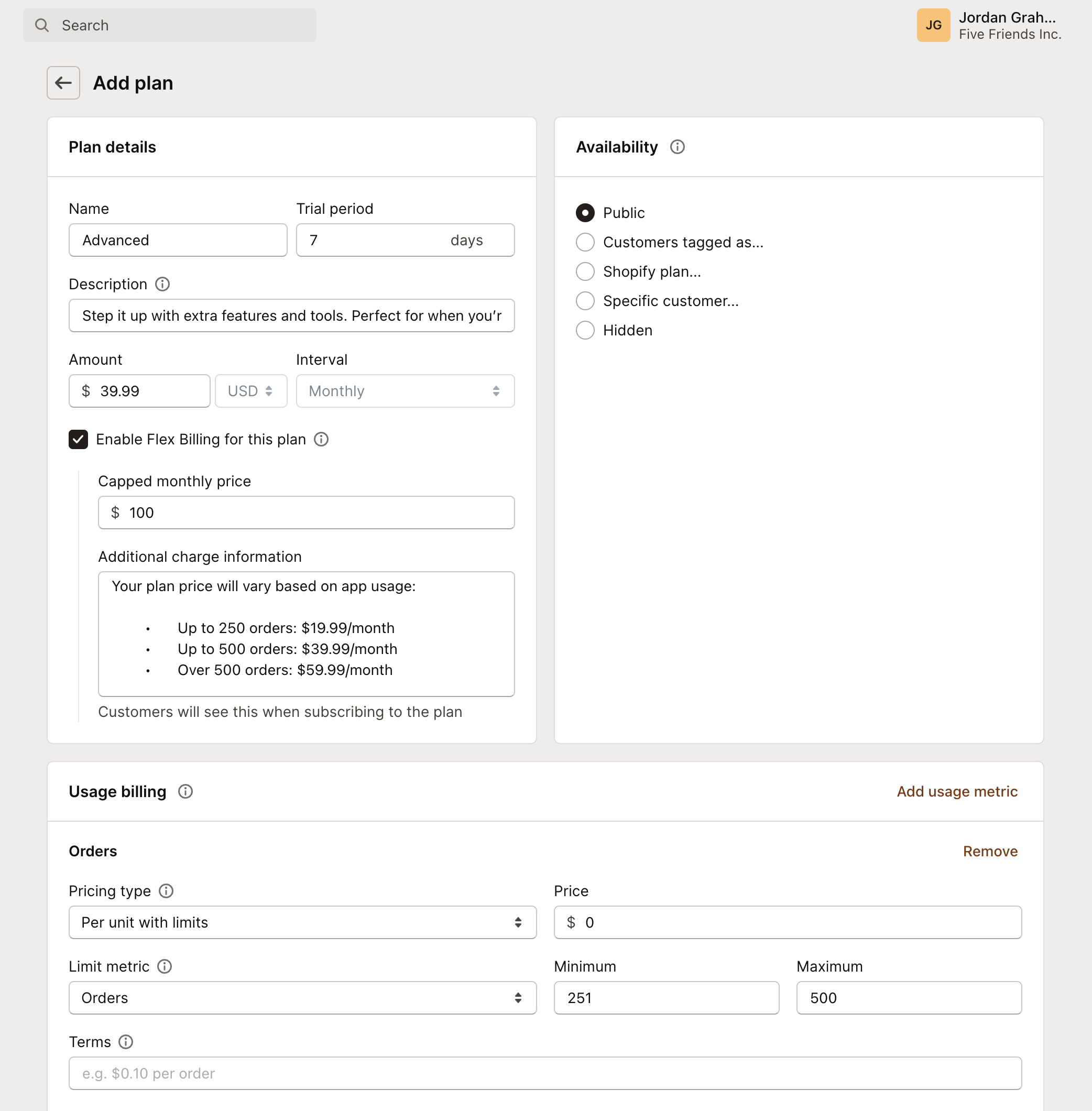 Flex billing second plan