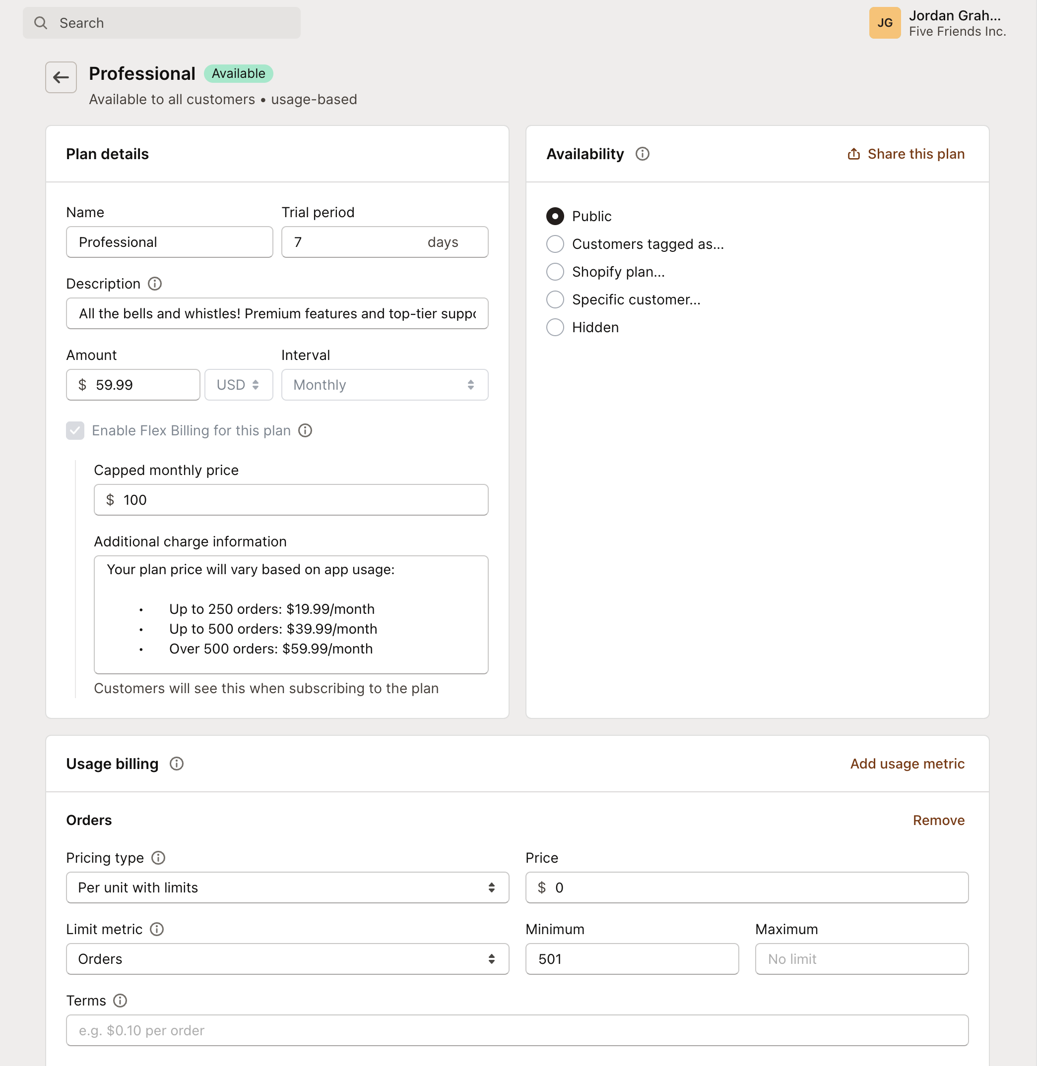 Flex billing third plan