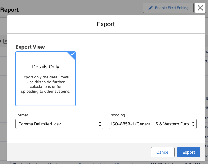 Salesforce export CSV format