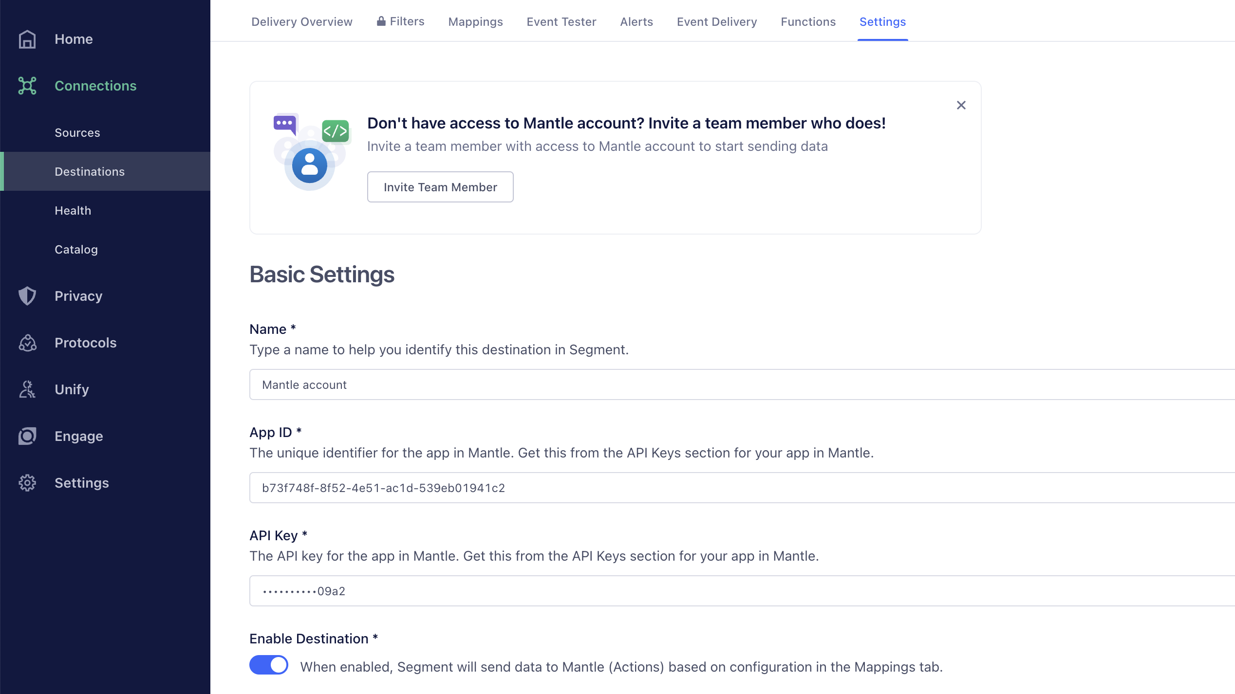 Add Mantle credentials to Segment