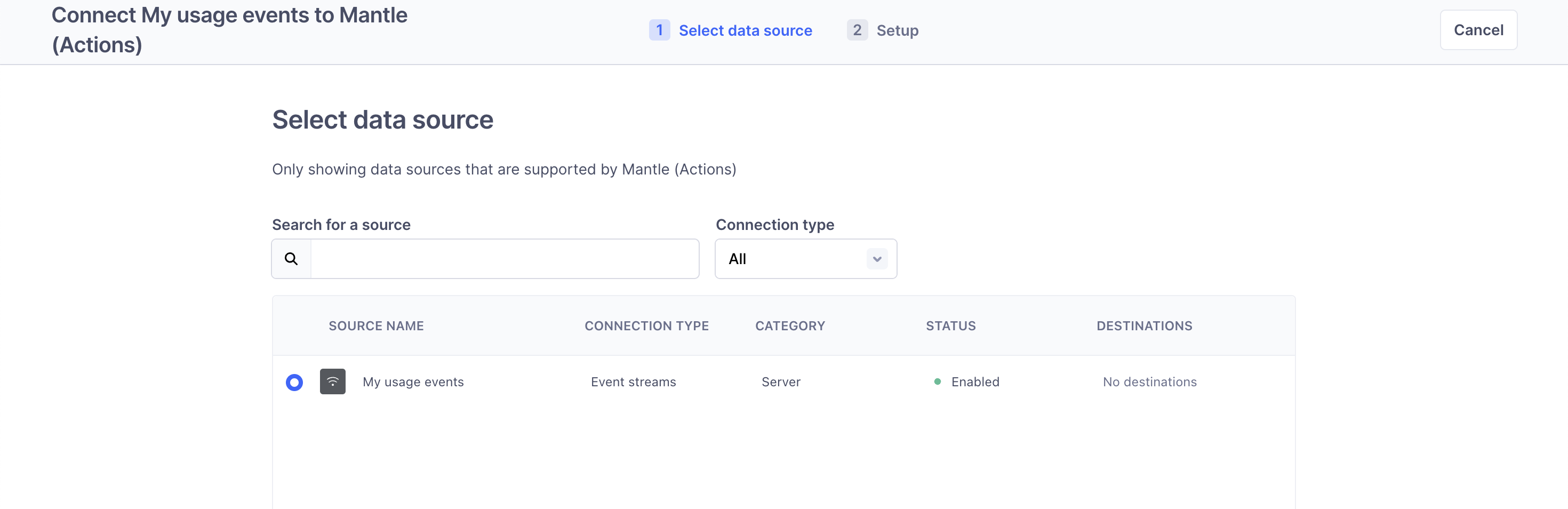 Select data source for destination