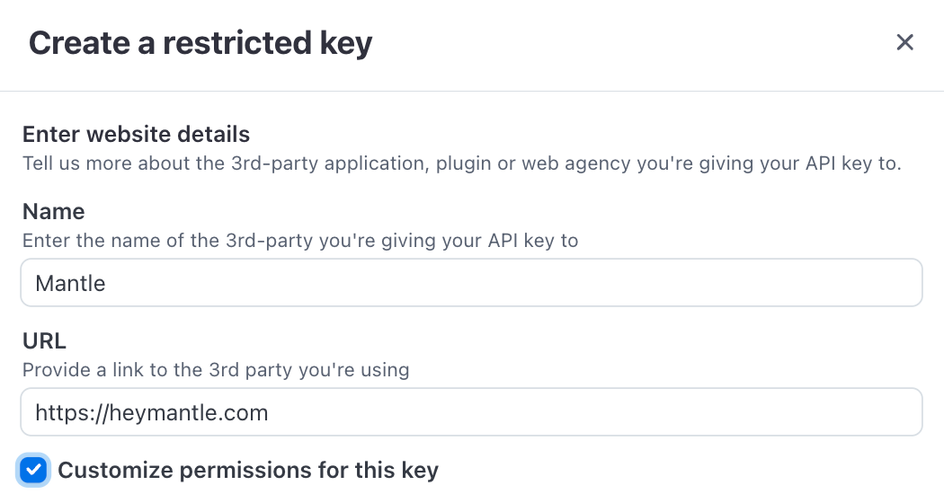 Customize permissions for this key