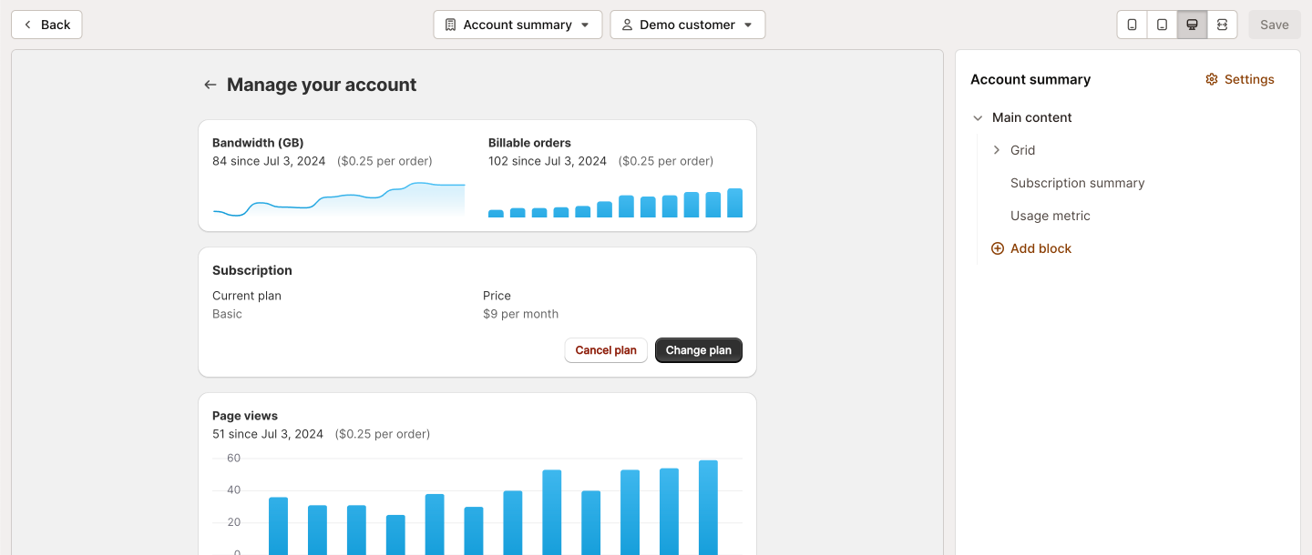 Drag-and-drop account summary page editor